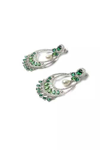 Silver plated green  cz ad chandbalis