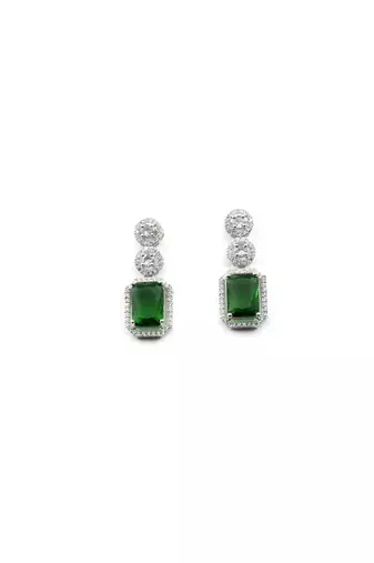 Silver minimalist green ad stud earrings