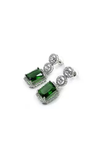 Silver minimalist green ad stud earrings