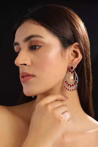 Silver plated red cz ad chandbalis