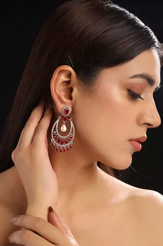 Silver plated red cz ad chandbalis