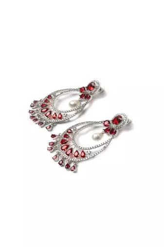 Silver plated red cz ad chandbalis