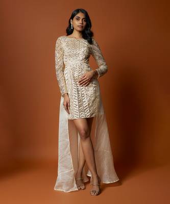 Ivory satin & organza embroidered gown 1