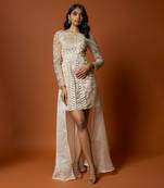 Ivory satin & organza embroidered gown