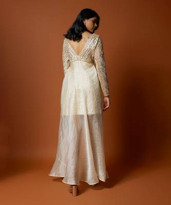 Ivory satin & organza embroidered gown 2