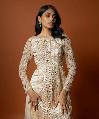Ivory satin & organza embroidered gown 3