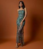 Sea green net geometric embroidered gown