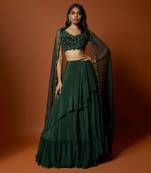 Green Organza Asymmetrical Lehenga Set