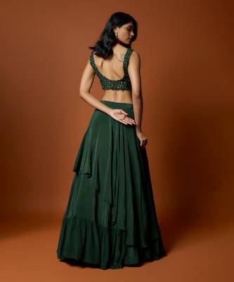 Green Organza Asymmetrical Lehenga Set 2