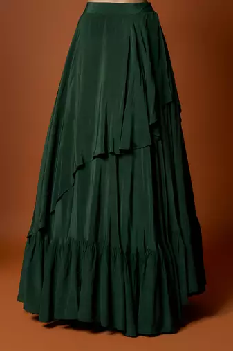 Green Organza Asymmetrical Lehenga Set