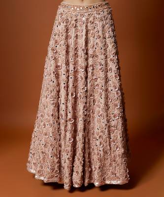Baby Pink 3D Rose Embroidered Lehenga Set 3