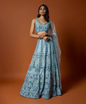 Sky Blue Embroidered Lehenga Set 1