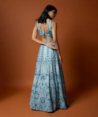 Sky Blue Embroidered Lehenga Set 2