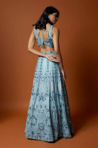 Sky Blue Embroidered Lehenga Set