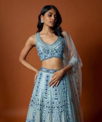 Sky Blue Embroidered Lehenga Set 4