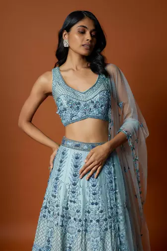 Sky Blue Embroidered Lehenga Set