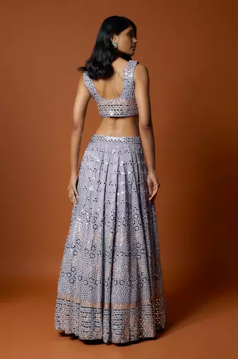 Lilac Mirror Embroidered Lehenga Set