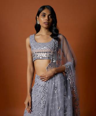 Lilac Mirror Embroidered Lehenga Set 4