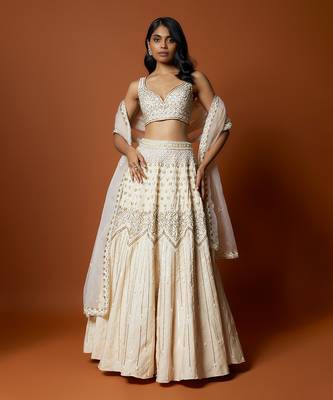 Ivory Gold Embroidered Lehenga Set 1
