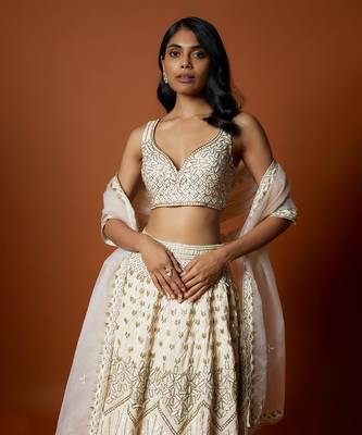 Ivory Gold Embroidered Lehenga Set 4