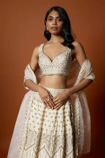 Ivory Gold Embroidered Lehenga Set