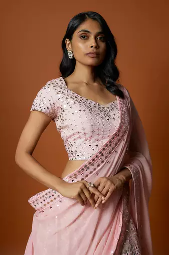 Baby Pink Embroidered Lehenga Set