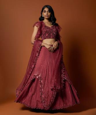 Red Embroidered Lehenga Set 1