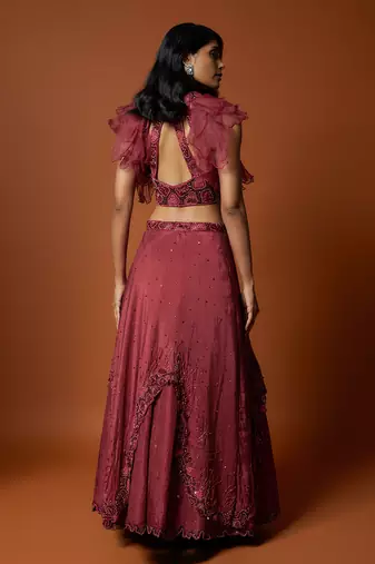 Red Embroidered Lehenga Set