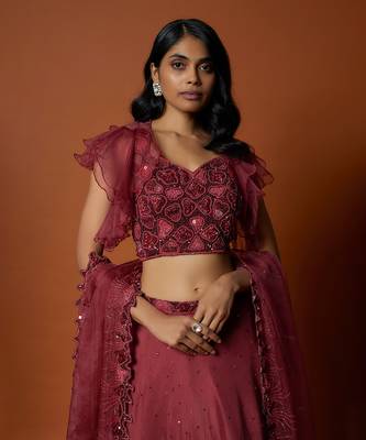 Red Embroidered Lehenga Set 4