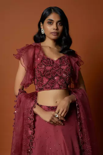 Red Embroidered Lehenga Set