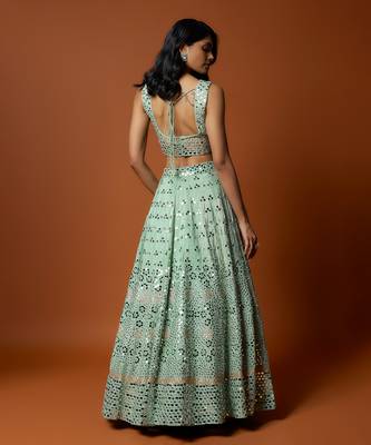 Sea Green Mirror Embroidered Lehenga Set 2