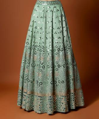 Sea Green Mirror Embroidered Lehenga Set 3