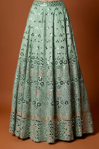 Sea Green Mirror Embroidered Lehenga Set