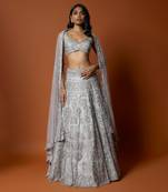 Silver Grey Embroidered Lehenga Set