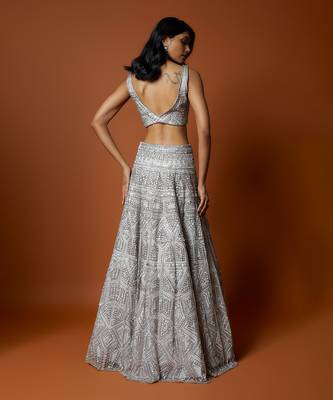 Silver Grey Embroidered Lehenga Set 2