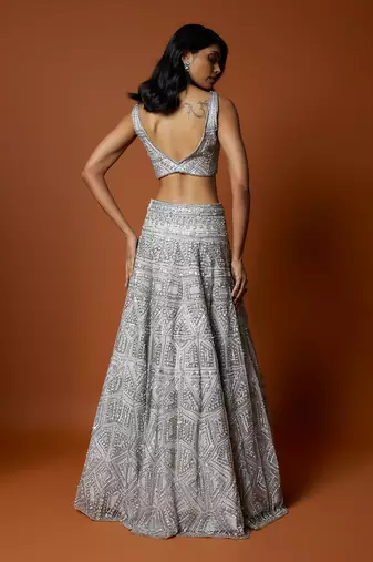 Silver Grey Embroidered Lehenga Set
