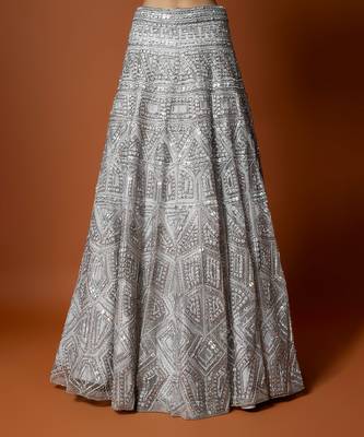 Silver Grey Embroidered Lehenga Set 3