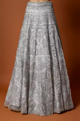 Silver Grey Embroidered Lehenga Set