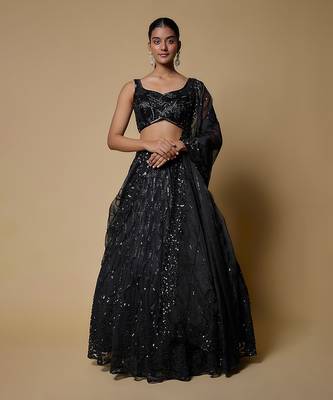 Black Embroidered Lehenga Set 1