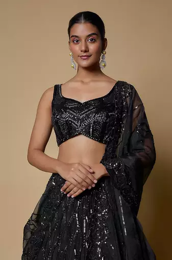 Black Embroidered Lehenga Set