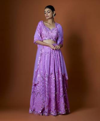 Ultra Pink Mirror Embroidered Lehenga Set 1
