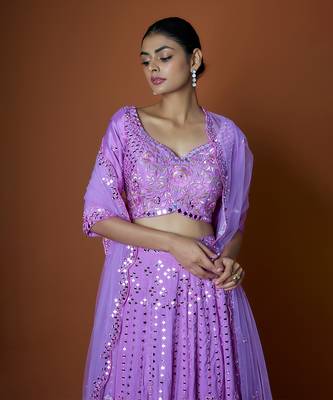 Ultra Pink Mirror Embroidered Lehenga Set 4