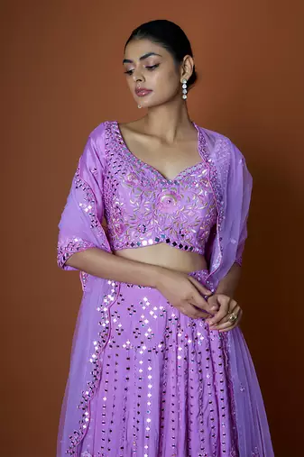 Ultra Pink Mirror Embroidered Lehenga Set