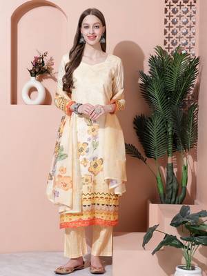 yellow cotton digital printed dress material 1