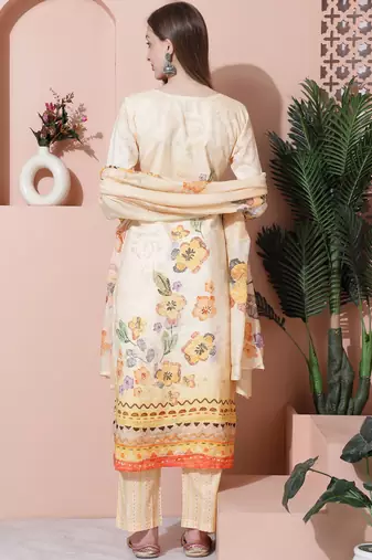 yellow cotton digital printed dress material
