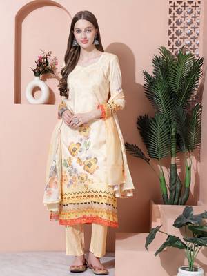yellow cotton digital printed dress material 3