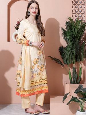 yellow cotton digital printed dress material 4