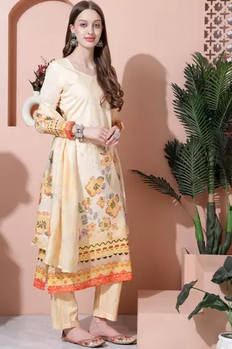 yellow cotton digital printed dress material
