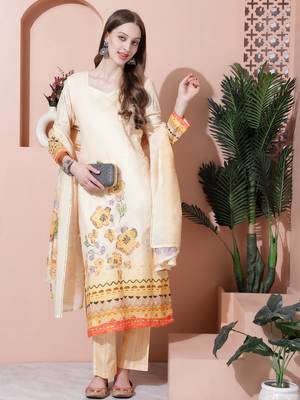 yellow cotton digital printed dress material 5