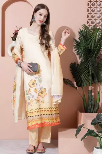 yellow cotton digital printed dress material